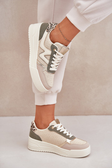 Turnschuhe Feminin mit einer Plattform mit Leopardenfellmuster grüne Farbe Lorori