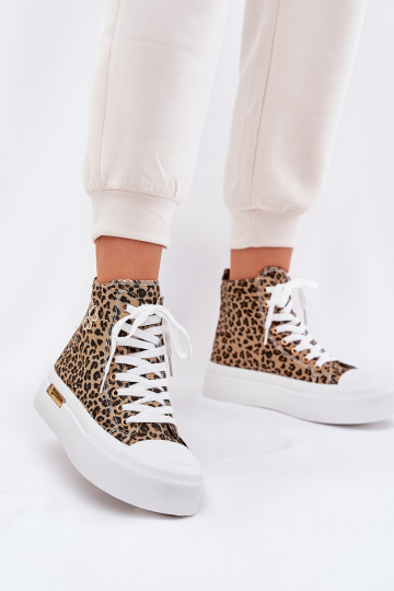 Freizeitschuhe mit Sohle Feminin mit Leopardenfellmuster mit einer Plattform braune Farbe Laviriona
