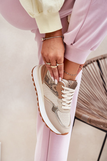 Turnschuhe Feminin mit einer Plattform Tiermuster Beige Davinara 2