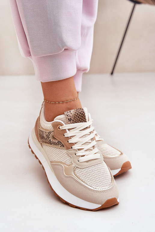 Turnschuhe Feminin mit einer Plattform Tiermuster Beige Davinara Turnschuhe Feminin mit einer Plattform Tiermuster Beige Davinara