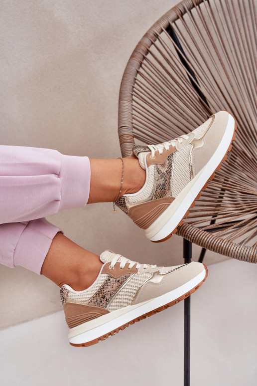Turnschuhe Feminin mit einer Plattform Tiermuster Beige Davinara Turnschuhe Feminin mit einer Plattform Tiermuster Beige Davinara