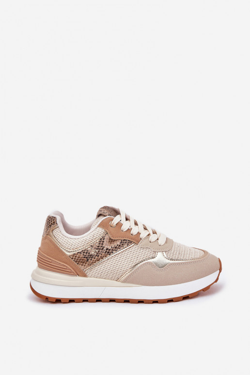Turnschuhe Feminin mit einer Plattform Tiermuster Beige Davinara Turnschuhe Feminin mit einer Plattform Tiermuster Beige Davinara