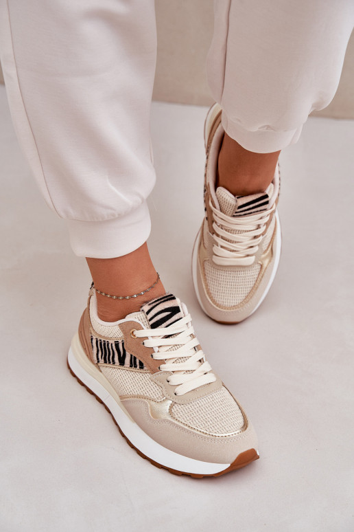 Turnschuhe Feminin mit einer Plattform Zebra Beige Davinara