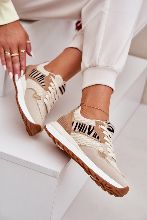 Turnschuhe Feminin mit einer Plattform Zebra Beige Davinara