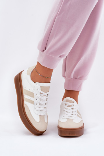 Sneakers Stilvollllschuhe Feminin mit einer Plattform aus Öko-Leder Beige-Zueiße Farbe Ediriella