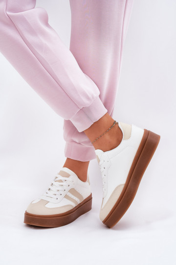Sneakers Stilvollllschuhe Feminin mit einer Plattform aus Öko-Leder Beige-Zueiße Farbe Ediriella 2