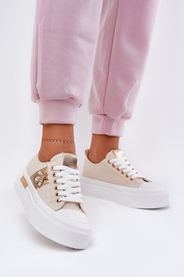 Freizeitschuhe mit einer Plattform Mit Dekorationen Detalem Beige Annisae