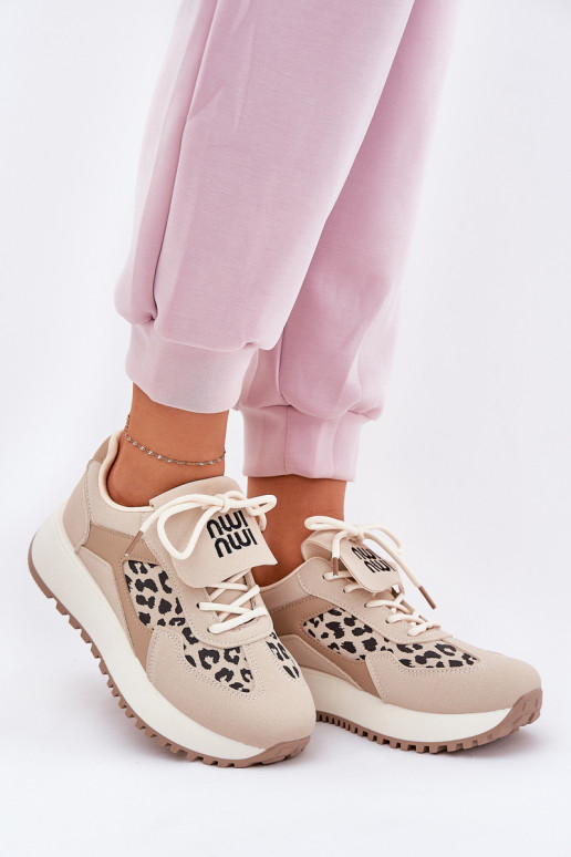 Turnschuhe Sneakers Stilvollllschuhe Feminin mit einer Plattform mit Leopardenfellmuster Beige Pumbes Turnschuhe Sneakers Stilvollllschuhe Feminin mit einer Plattform mit Leopardenfellmuster Beige Pumbes