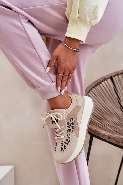 Turnschuhe Sneakers Stilvollllschuhe Feminin mit einer Plattform mit Leopardenfellmuster Beige Pumbes Turnschuhe Sneakers Stilvollllschuhe Feminin mit einer Plattform mit Leopardenfellmuster Beige Pumbes