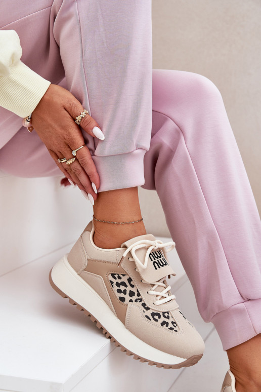 Turnschuhe Sneakers Stilvollllschuhe Feminin mit einer Plattform mit Leopardenfellmuster Beige Pumbes Turnschuhe Sneakers Stilvollllschuhe Feminin mit einer Plattform mit Leopardenfellmuster Beige Pumbes