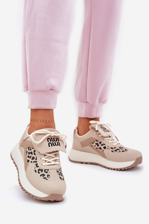 Turnschuhe Sneakers Stilvollllschuhe Feminin mit einer Plattform mit Leopardenfellmuster Beige Pumbes Turnschuhe Sneakers Stilvollllschuhe Feminin mit einer Plattform mit Leopardenfellmuster Beige Pumbes
