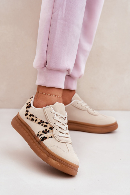 Feminin Sneakers Stilvollllschuhe mit einer Plattform mit Leopardenfellmuster Beige Totter Feminin Sneakers Stilvollllschuhe mit einer Plattform mit Leopardenfellmuster Beige Totter