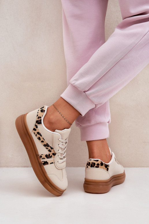 Feminin Sneakers Stilvollllschuhe mit einer Plattform mit Leopardenfellmuster Beige Totter Feminin Sneakers Stilvollllschuhe mit einer Plattform mit Leopardenfellmuster Beige Totter