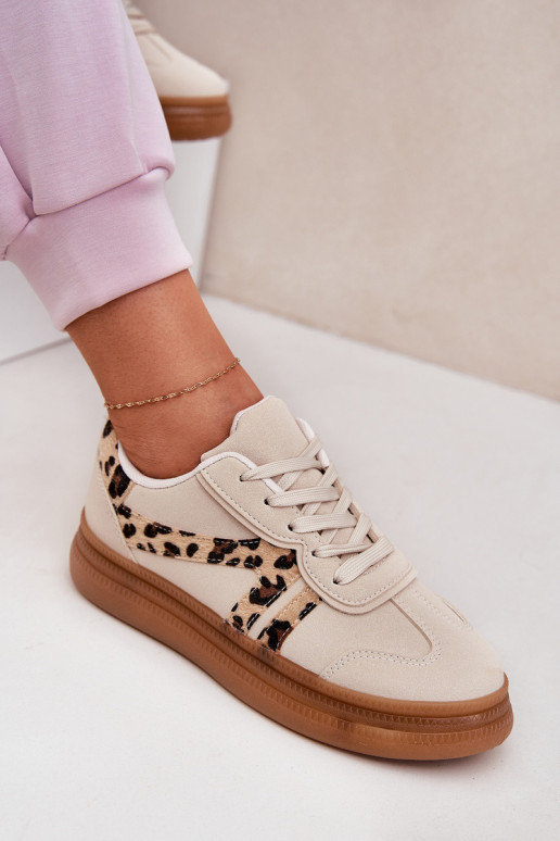 Feminin Sneakers Stilvollllschuhe mit einer Plattform mit Leopardenfellmuster Beige Totter Feminin Sneakers Stilvollllschuhe mit einer Plattform mit Leopardenfellmuster Beige Totter