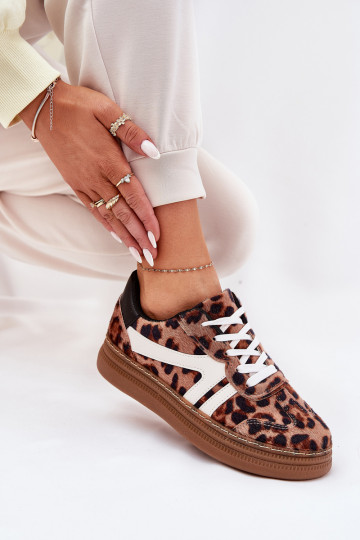 Feminin Sneakers Stilvollllschuhe mit einer Plattform mit Leopardenfellmuster braune Farbe Totter