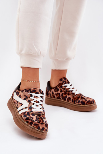 Feminin Sneakers Stilvollllschuhe mit einer Plattform mit Leopardenfellmuster braune Farbe Totter 2