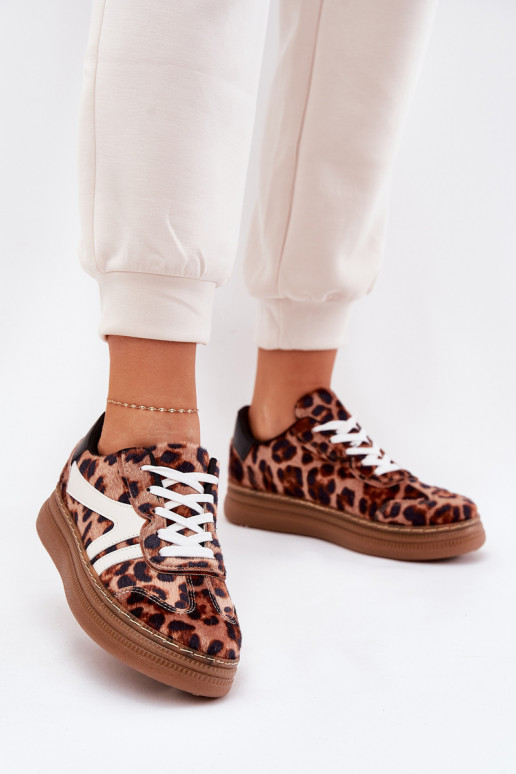 Feminin Sneakers Stilvollllschuhe mit einer Plattform mit Leopardenfellmuster braune Farbe Totter Feminin Sneakers Stilvollllschuhe mit einer Plattform mit Leopardenfellmuster braune Farbe Totter