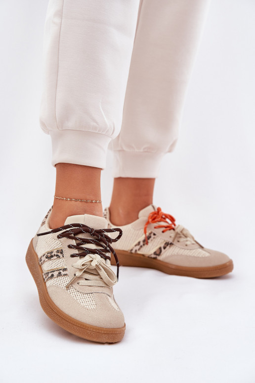 Sneakers Stilvollllschuhe Feminin Z PodZuójnym Schnürungm mit Leopardenfellmuster Beige Ollabes Sneakers Stilvollllschuhe Feminin Z PodZuójnym Schnürungm mit Leopardenfellmuster Beige Ollabes