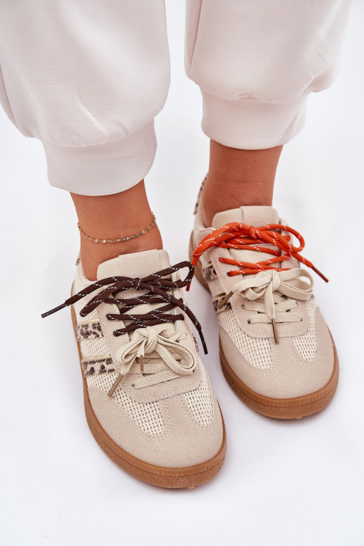 Sneakers Stilvollllschuhe Feminin Z PodZuójnym Schnürungm mit Leopardenfellmuster Beige Ollabes Sneakers Stilvollllschuhe Feminin Z PodZuójnym Schnürungm mit Leopardenfellmuster Beige Ollabes