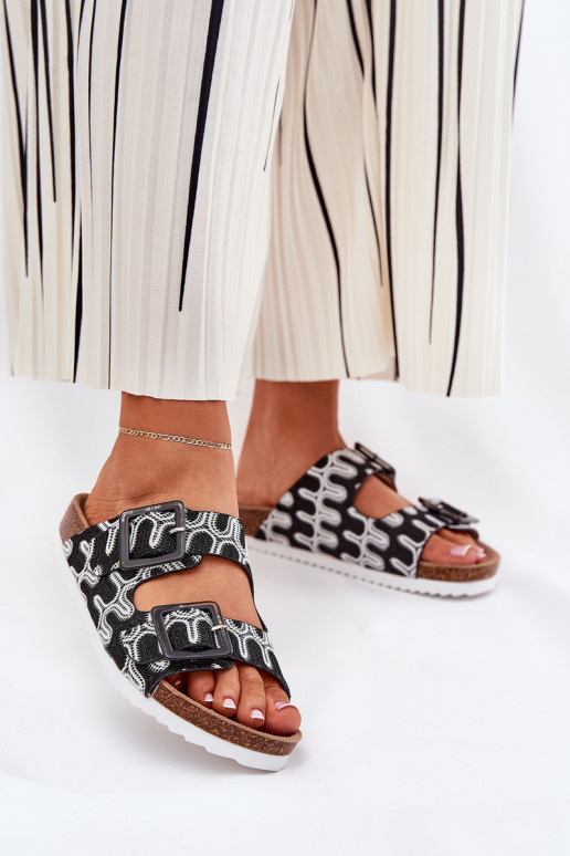 Damenhausschuhe mit Schnallen Und Glitzer S.Barski RB51-006 schZuarze Farbe