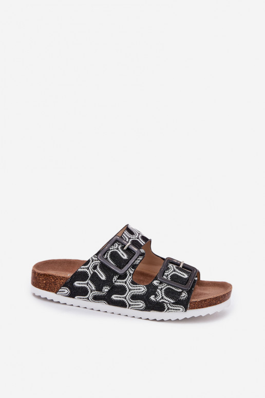 Damenhausschuhe mit Schnallen Und Glitzer S.Barski RB51-006 schZuarze Farbe