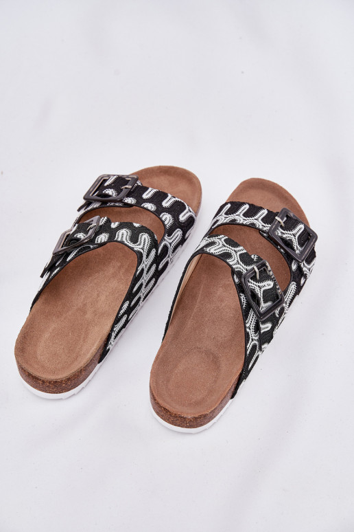 Damenhausschuhe mit Schnallen Und Glitzer S.Barski RB51-006 schZuarze Farbe