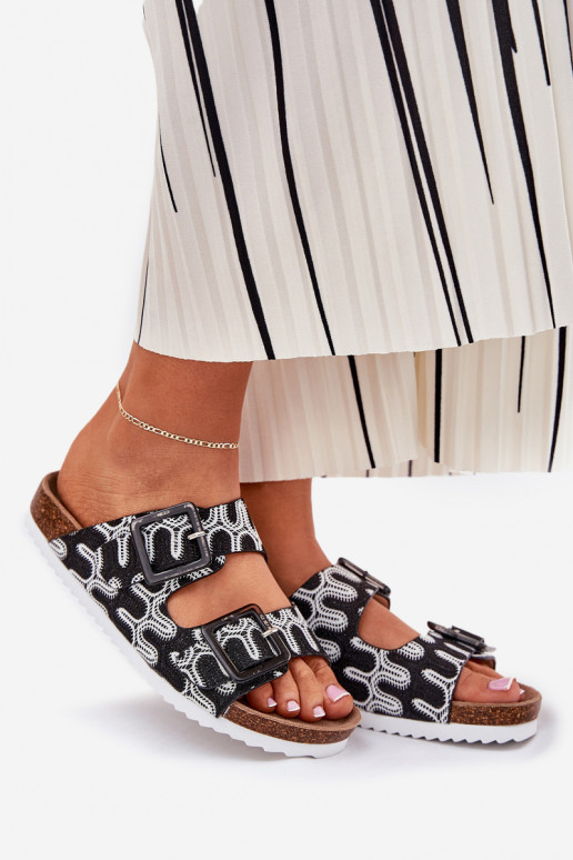 Damenhausschuhe mit Schnallen Und Glitzer S.Barski RB51-006 schZuarze Farbe