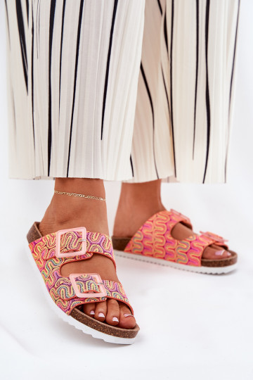 Damenhausschuhe mit Schnallen Und Glitzer S.Barski RB51-006 orange Farbe