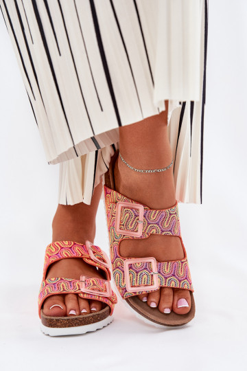 Damenhausschuhe mit Schnallen Und Glitzer S.Barski RB51-006 orange Farbe 2