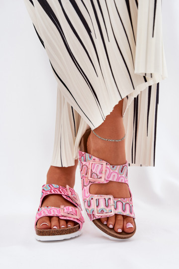 Damenhausschuhe mit Schnallen Und Glitzer S.Barski RB51-006 pinke Farbe 2