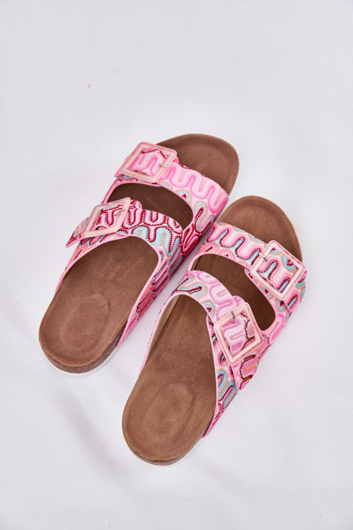 Damenhausschuhe mit Schnallen Und Glitzer S.Barski RB51-006 pinke Farbe