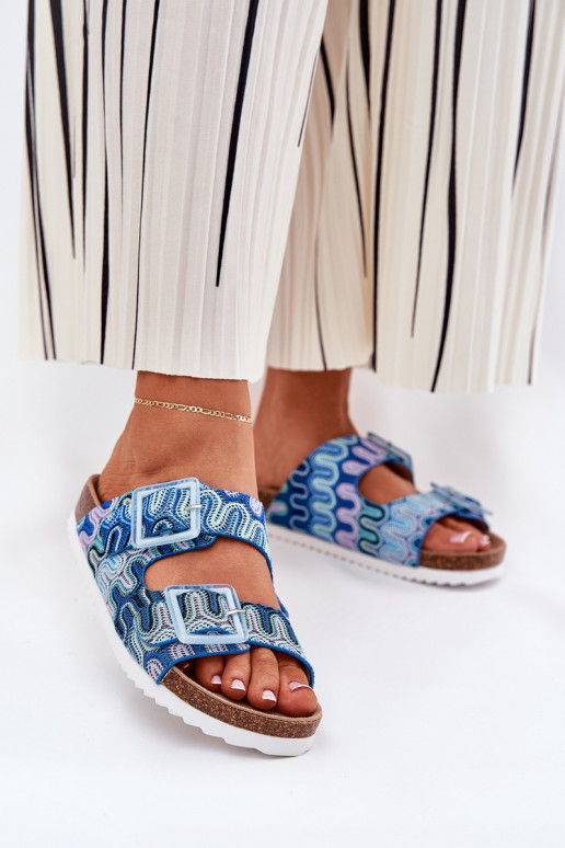 Damenhausschuhe mit Schnallen Und Glitzer S.Barski RB51-006 blaue Farbe Damenhausschuhe mit Schnallen Und Glitzer S.Barski RB51-006 blaue Farbe