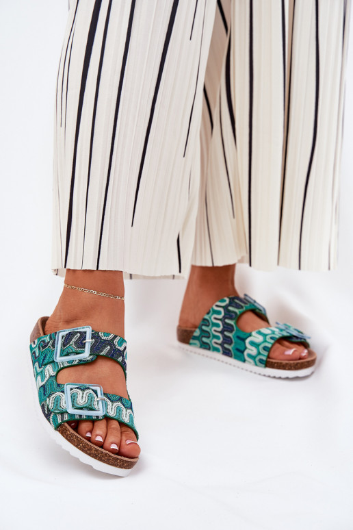 Damenhausschuhe mit Schnallen Und Glitzer S.Barski RB51-006 grüne Farbe Damenhausschuhe mit Schnallen Und Glitzer S.Barski RB51-006 grüne Farbe