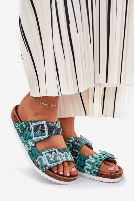 Damenhausschuhe mit Schnallen Und Glitzer S.Barski RB51-006 grüne Farbe Damenhausschuhe mit Schnallen Und Glitzer S.Barski RB51-006 grüne Farbe