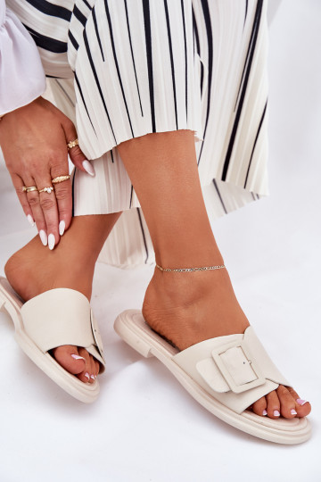 Lederhausschuhe Feminin mit Schnallen D&A SJ2302-01 Beige