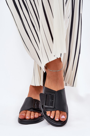 Lederhausschuhe Feminin mit Schnallen D&A SJ2302-01 schZuarze Farbe 2