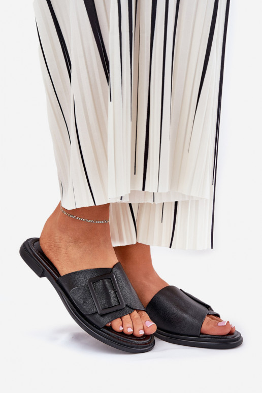 Lederhausschuhe Feminin mit Schnallen D&A SJ2302-01 schZuarze Farbe