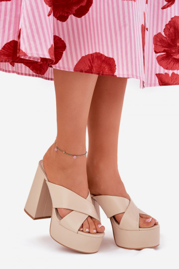 Damenhausschuhe mit einer Plattform I Aufzeichnen Beige Lenobos 2