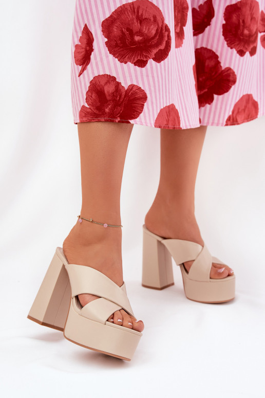 Damenhausschuhe mit einer Plattform I Aufzeichnen Beige Lenobos