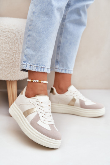 Eko Haut Sneakers Stilvollllschuhe Feminin mit einer Plattform Beige Goriette 2