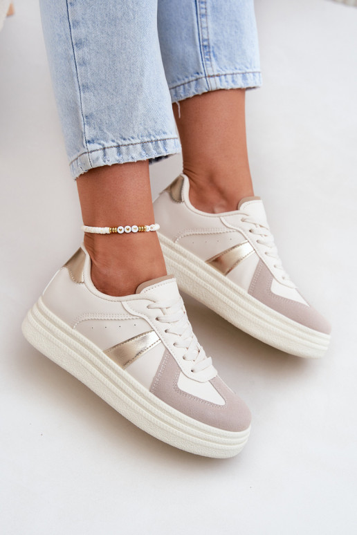 Eko Haut Sneakers Stilvollllschuhe Feminin mit einer Plattform Beige Goriette Eko Haut Sneakers Stilvollllschuhe Feminin mit einer Plattform Beige Goriette