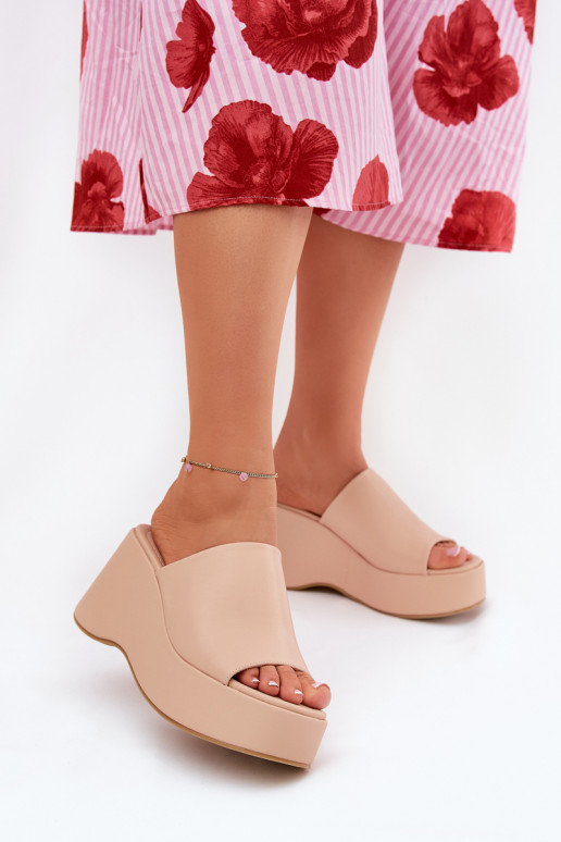 Eko Lederhausschuhe Feminin mit einer Plattform I Koturnie Beige Kisoffi Eko Lederhausschuhe Feminin mit einer Plattform I Koturnie Beige Kisoffi