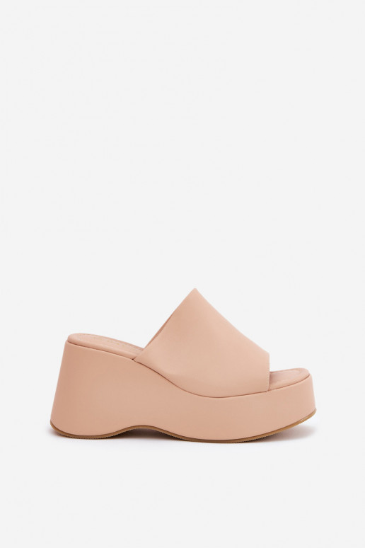 Eko Lederhausschuhe Feminin mit einer Plattform I Koturnie Beige Kisoffi Eko Lederhausschuhe Feminin mit einer Plattform I Koturnie Beige Kisoffi
