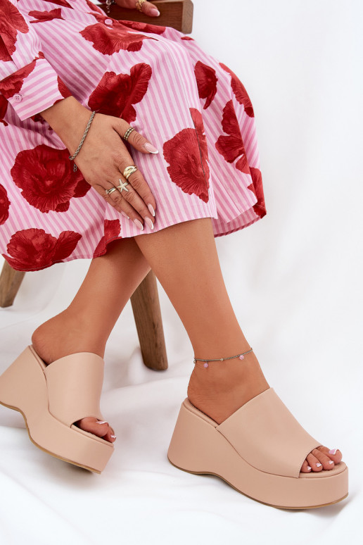 Eko Lederhausschuhe Feminin mit einer Plattform I Koturnie Beige Kisoffi Eko Lederhausschuhe Feminin mit einer Plattform I Koturnie Beige Kisoffi