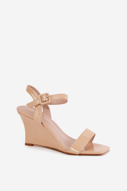 Lackierte Sandalen für Damen Auf einem Keil Nude Vliraya Lackierte Sandalen für Damen Auf einem Keil Nude Vliraya