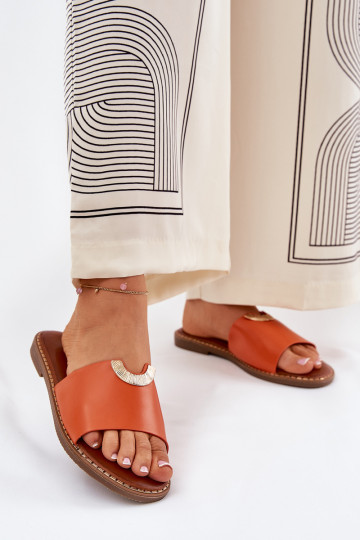 Damenhausschuhe Eko Haut Mit Dekorationeni Detalami orange Farbe Mevith 2