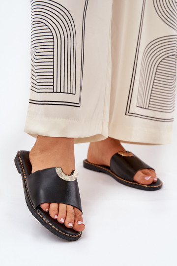 Damenhausschuhe Eko Haut Mit Dekorationeni Detalami schZuarze Farbe Mevith