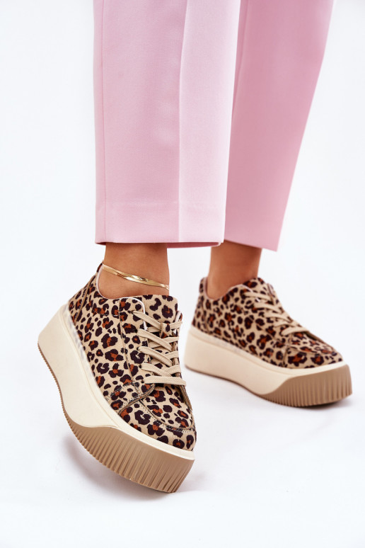 Sneakers Stilvollllschuhe mit einer Plattform mit Leopardenfellmuster braune Farbe Tirvanis