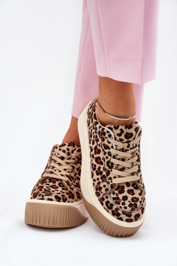 Sneakers Stilvollllschuhe mit einer Plattform mit Leopardenfellmuster braune Farbe Tirvanis 2