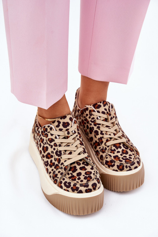 Sneakers Stilvollllschuhe mit einer Plattform mit Leopardenfellmuster braune Farbe Tirvanis